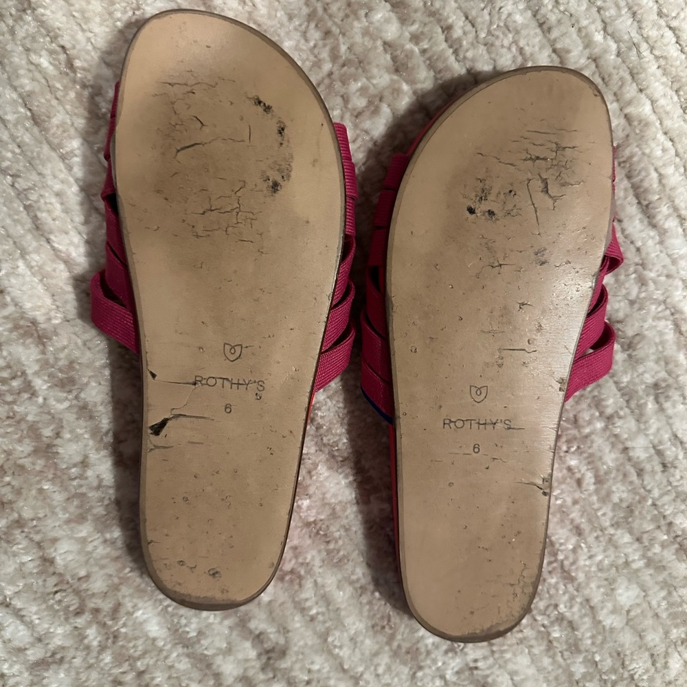 Rothy’s Red Pink Criss Cross Slide Sandals Size 6 Comfortable Summer - Picture 5 of 5